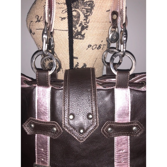 Dark Brown Leather Gustto Bag with Pink Detail - Picture 2 of 3